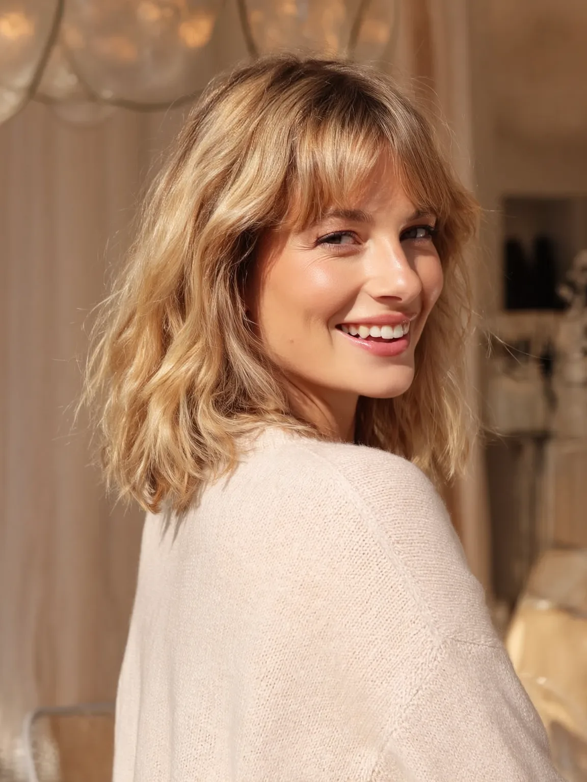 Textured Sandy Blonde Lob with Subtle Waves